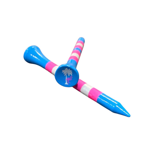 Blue Pink Stripe Premium Wooden Golf Tees | 2 3/4” Standard Size | 45 Pack Set | Durable Painted Wood Tees | Unique Designs - Club Rehab