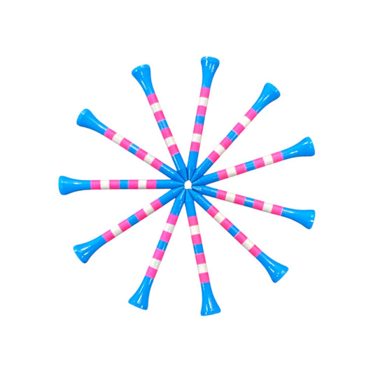 Blue Pink Stripe Premium Wooden Golf Tees | 2 3/4” Standard Size | 45 Pack Set | Durable Painted Wood Tees | Unique Designs - Club Rehab