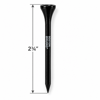 Black Boston Bruins golf tee with a 2¾-inch height measurement.