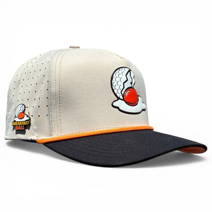 Breakfast Ball Golf Hat | Snapback Cap | Built-in Magnetic Ball Marker Holder + Marker Included | Breakfast Ball | Adjustable | Mulligan Tan - Club Rehab
