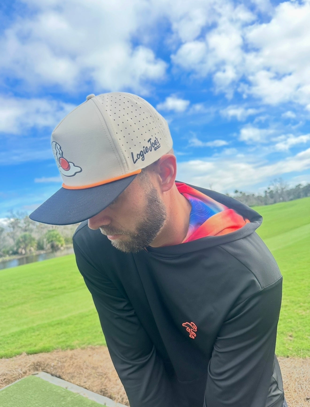 Breakfast Ball Golf Hat | Snapback Cap | Built-in Magnetic Ball Marker Holder + Marker Included | Breakfast Ball | Adjustable | Mulligan Tan - Club Rehab