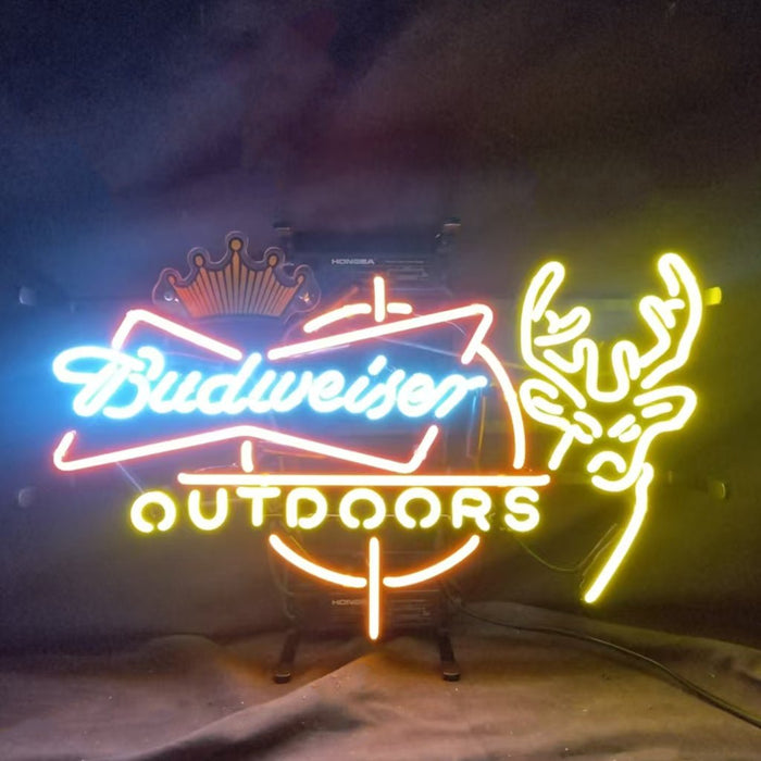 Budweiser Outdoors Deer with Crown Neon Signs - Club Rehab