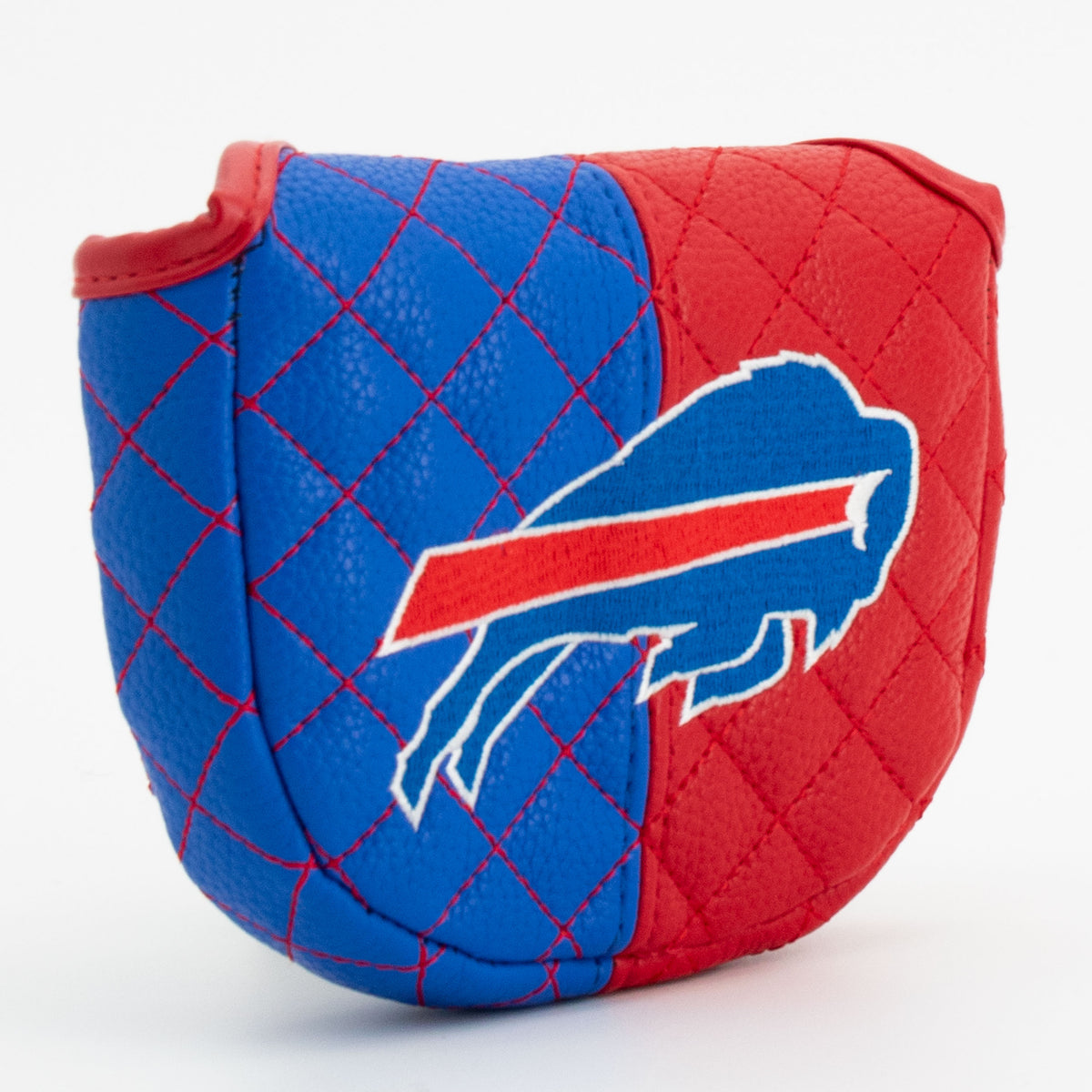 Buffalo Bills split quilted mallet putter cover, close-up of the stitching and textured exterior