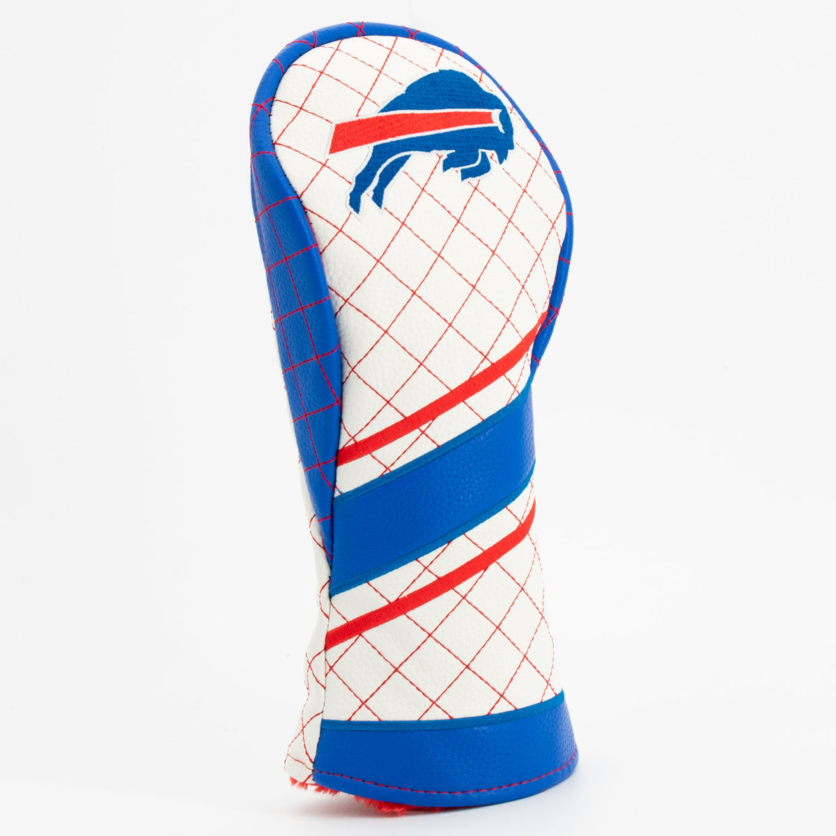 Buffalo Bills Striped Quilted Fairway Headcover, close-up of the diamond stitching and textured exterior