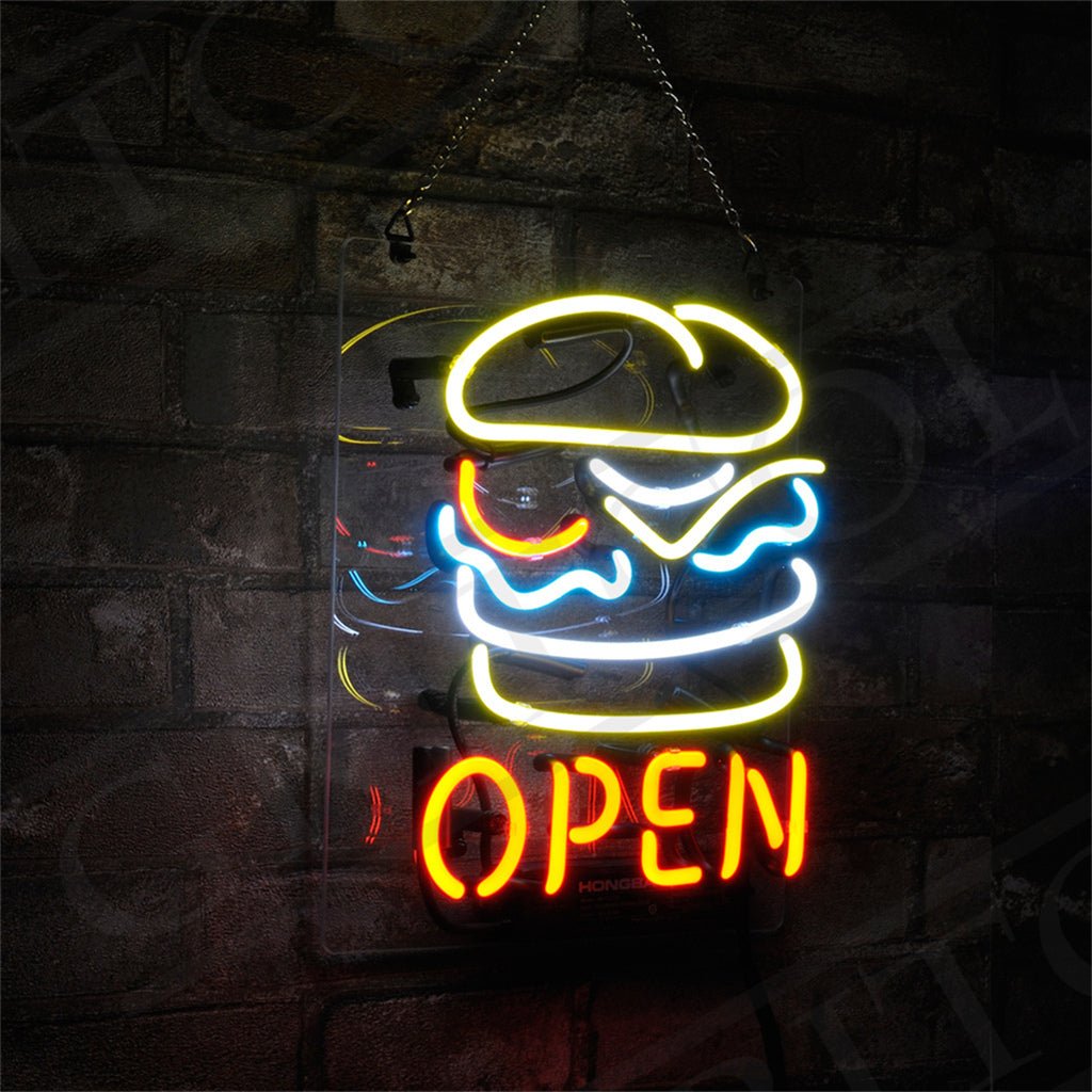 Burger Open Neon Signs - Club Rehab