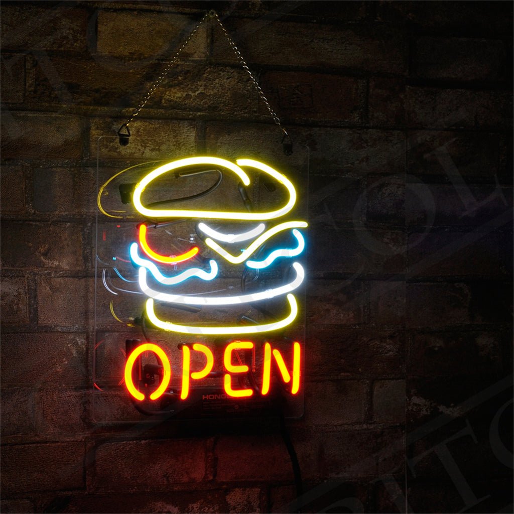 Burger Open Neon Signs - Club Rehab