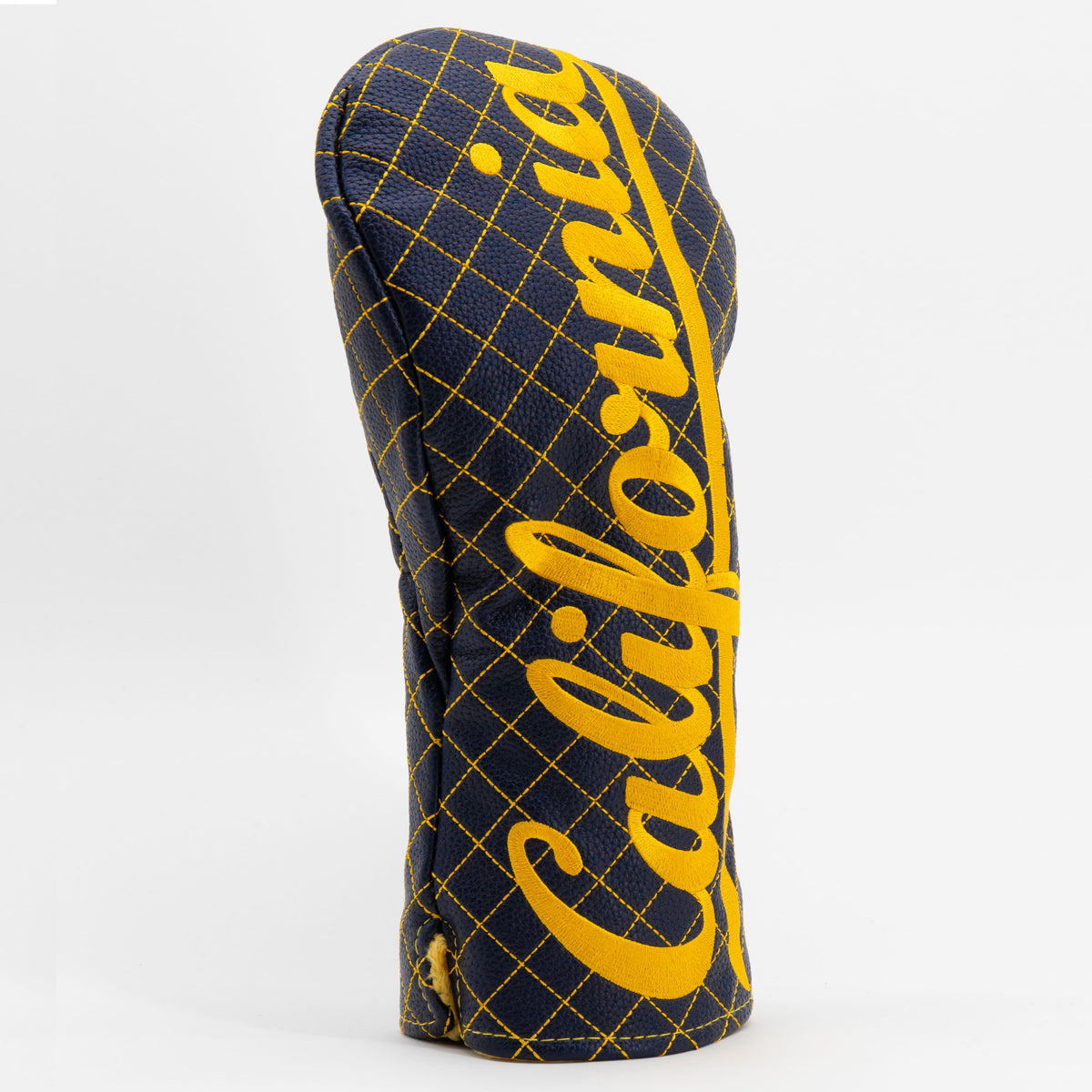 Cal Berkeley Golden Bears solid quilted driver headcover, close-up of diamond stitching and exterior texture