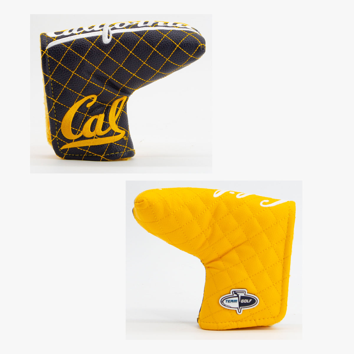 Cal Berkeley Golden Bears Split Quilted Blade Putter Cover, offset front and back views