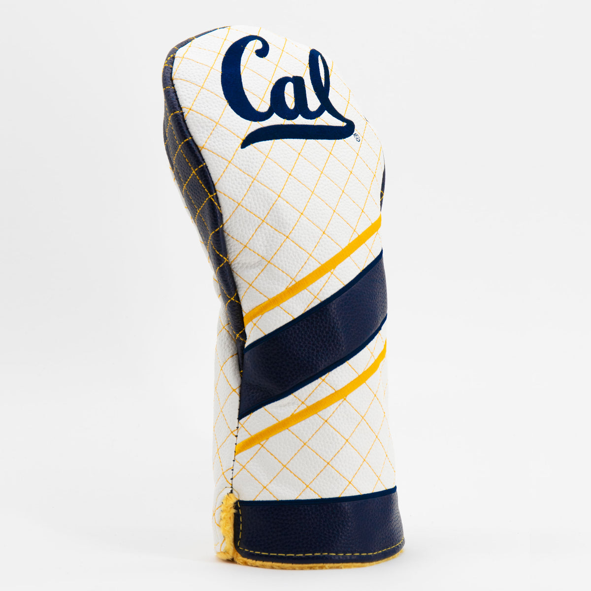 Cal Berkeley Golden Bears striped quilted driver headcover, close-up of diamond stitching and exterior texture