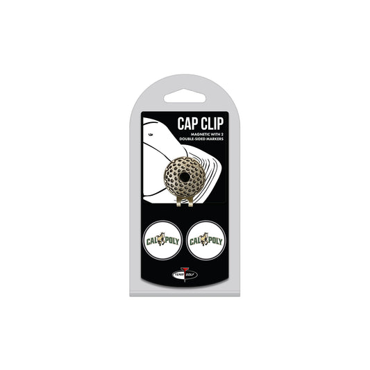 CAL POLY ST hat clip with two golf ball markers