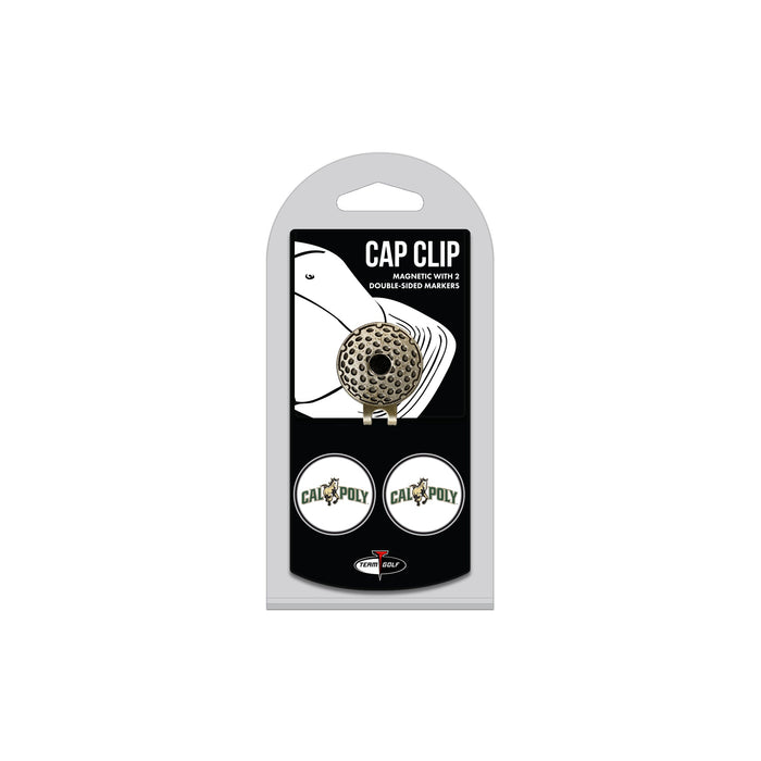 CAL POLY ST hat clip with two golf ball markers