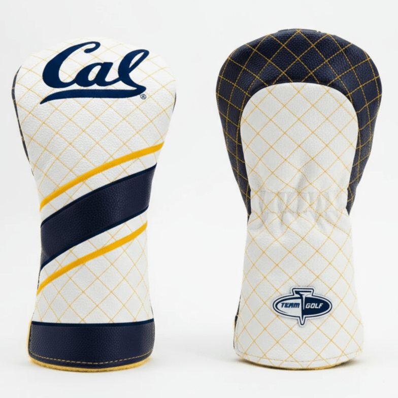 Two golf club head covers with 'Cal' and a logo on a white background