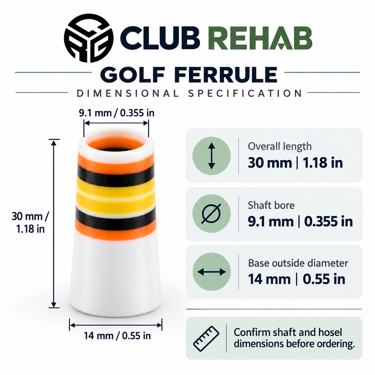 0.355 DELUXE Golf Ferrules | Candy Corn | 10-Pack, alternate product view 2