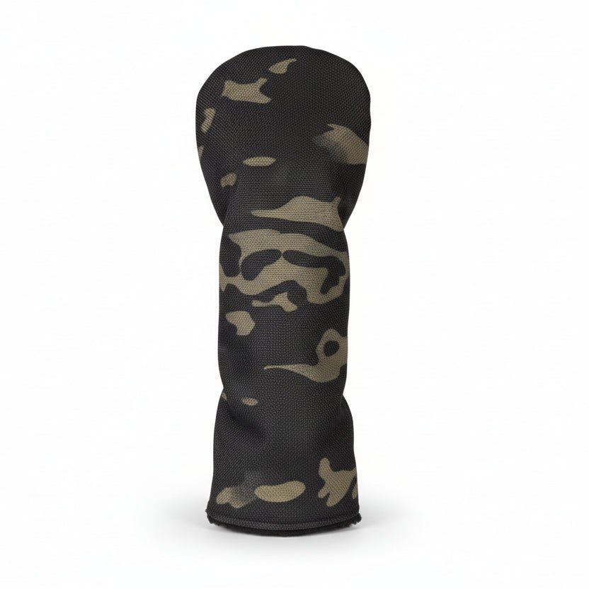 Camouflage golf club head cover on a white background