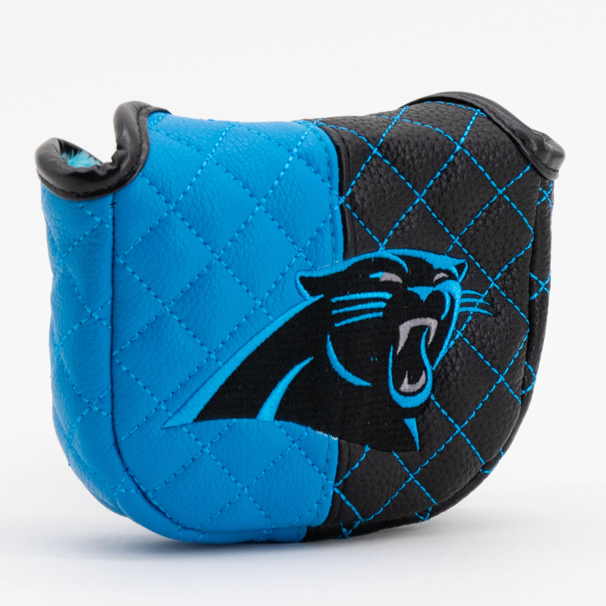 Carolina Panthers Split Mallet Putter quilted headcover, angled view