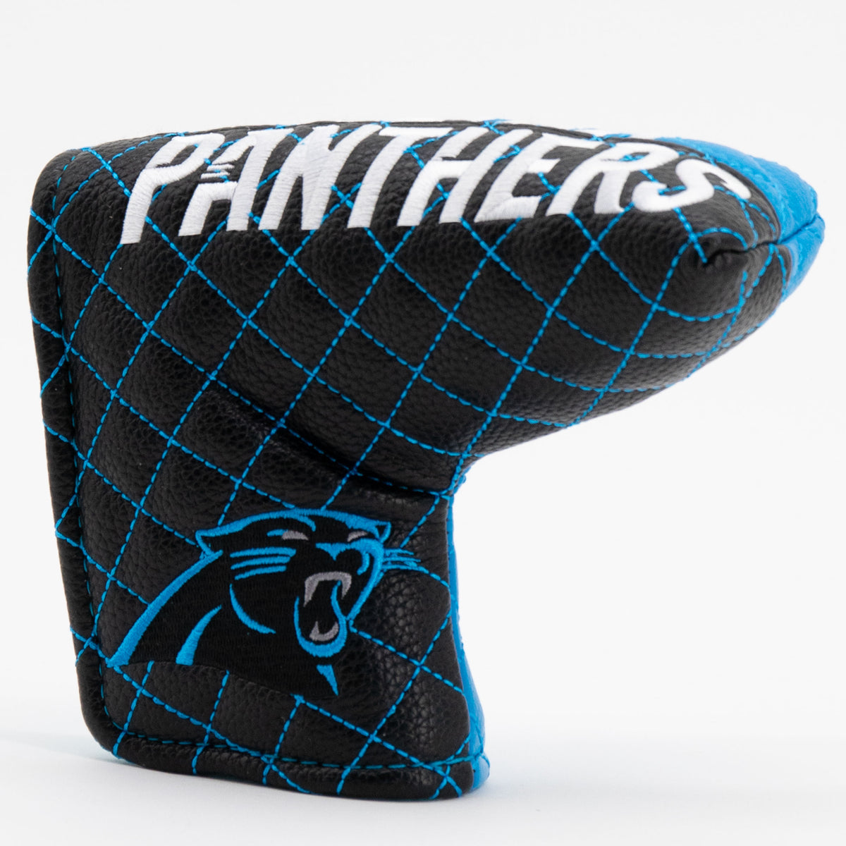Carolina Panthers Split Quilted Blade Putter Cover, angled view