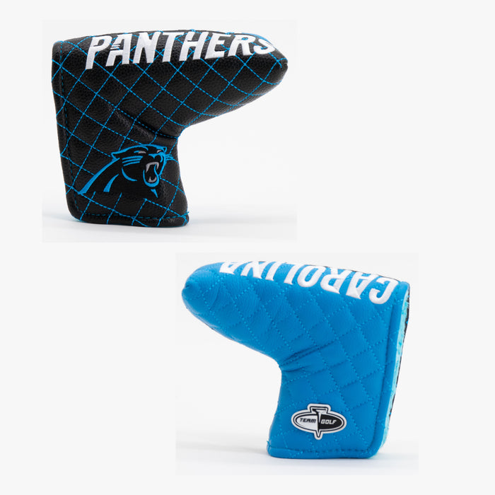 Carolina Panthers Split Quilted Blade Putter Cover, offset front and back views