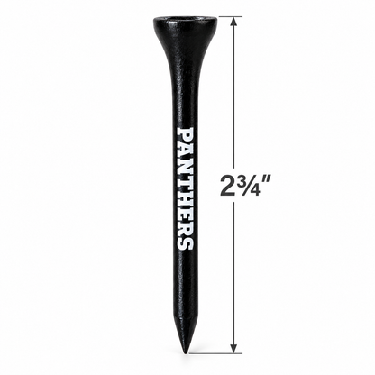 Black Carolina Panthers golf tee with a 2¾-inch height measurement.