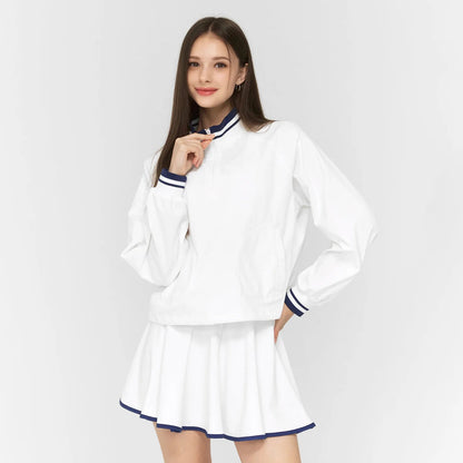 Casual Sports Skirt Set Contrasting Sports Running Jacket with Golf Skirt - Green top S - Club Rehab