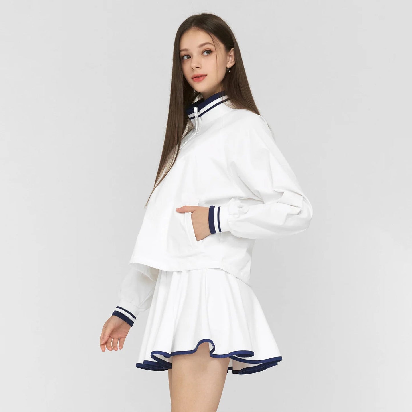Casual Sports Skirt Set Contrasting Sports Running Jacket with Golf Skirt - Green top S - Club Rehab