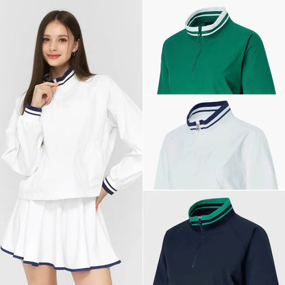 Casual Sports Skirt Set Contrasting Sports Running Jacket with Golf Skirt - Green top S - Club Rehab