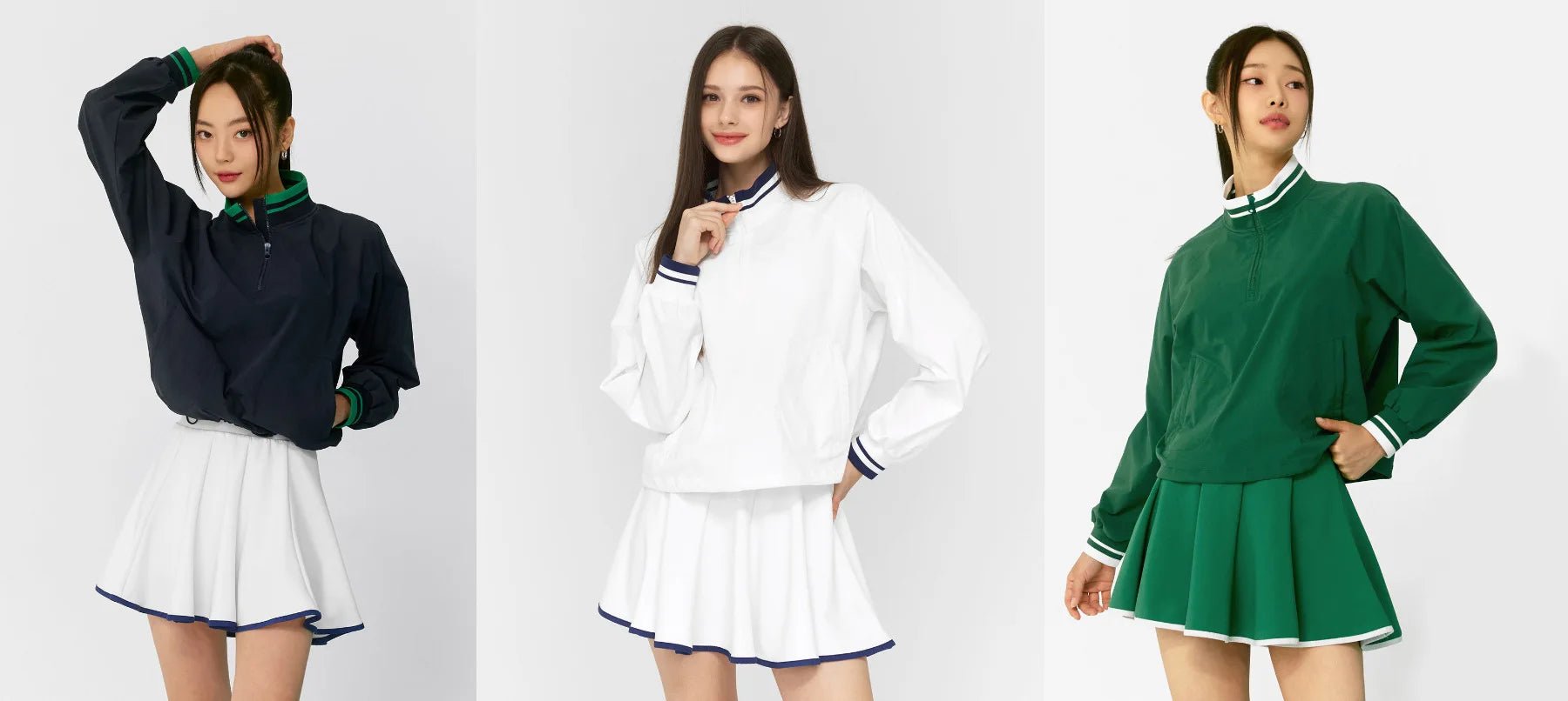 Casual Sports Skirt Set Contrasting Sports Running Jacket with Golf Skirt - Green top S - Club Rehab