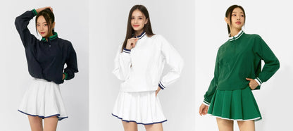 Casual Sports Skirt Set Contrasting Sports Running Jacket with Golf Skirt - Green top S - Club Rehab