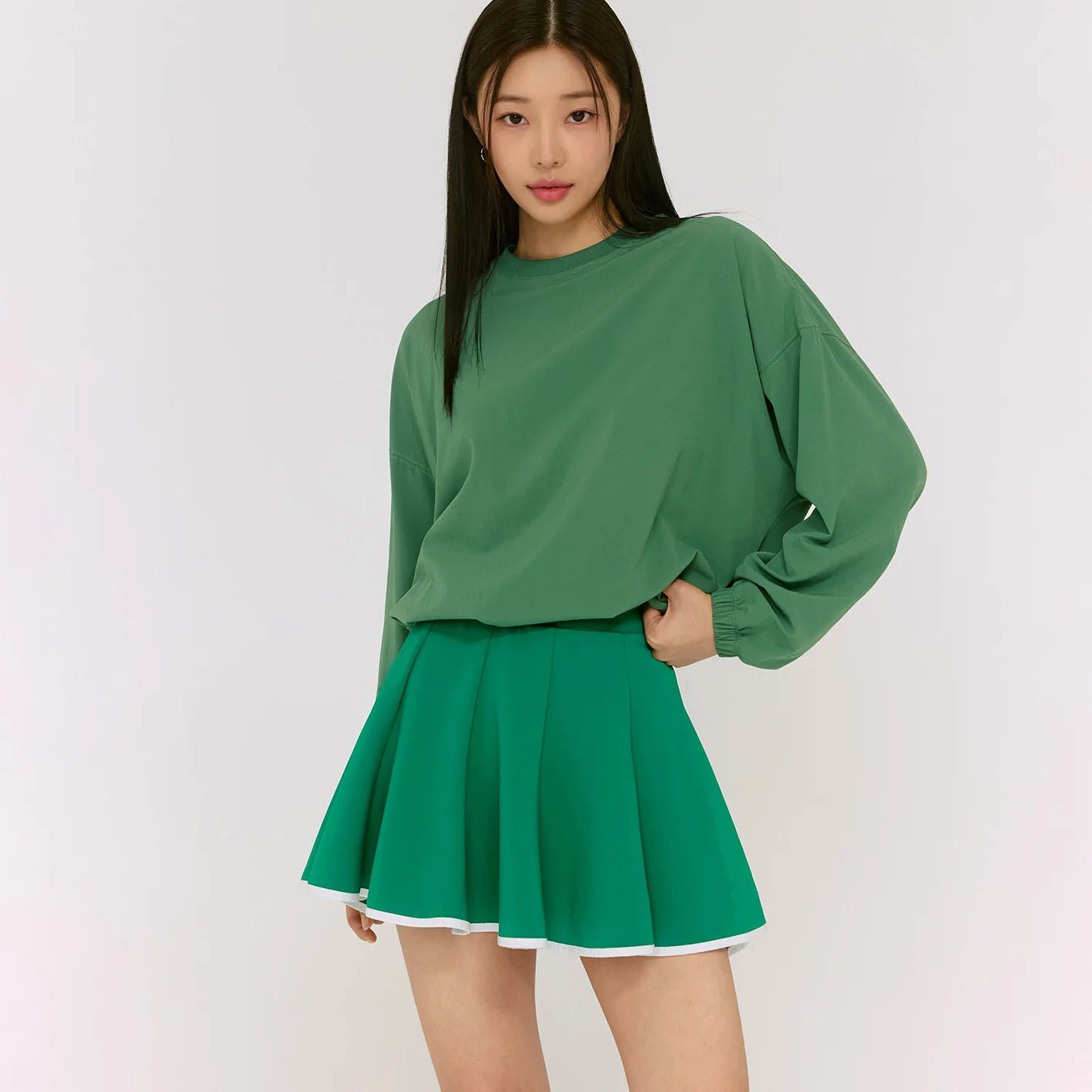 Casual Sports Skirt Set Contrasting Sports Running Jacket with Golf Skirt - Green top S - Club Rehab