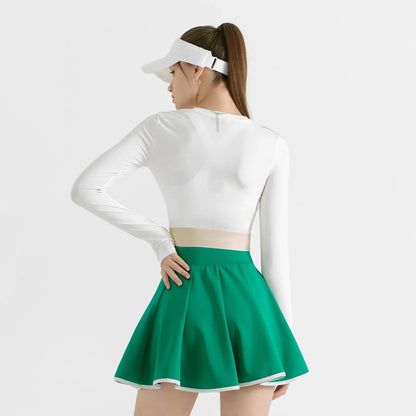 Casual Sports Skirt Set Contrasting Sports Running Jacket with Golf Skirt - Green top S - Club Rehab