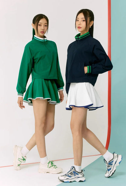 Casual Sports Skirt Set Contrasting Sports Running Jacket with Golf Skirt - Green top S - Club Rehab
