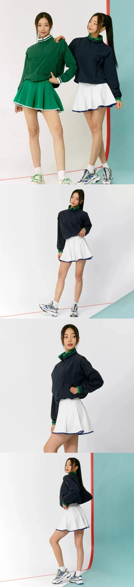 Casual Sports Skirt Set Contrasting Sports Running Jacket with Golf Skirt - Green top S - Club Rehab