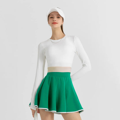 Casual Sports Skirt Set Contrasting Sports Running Jacket with Golf Skirt - Green top S - Club Rehab