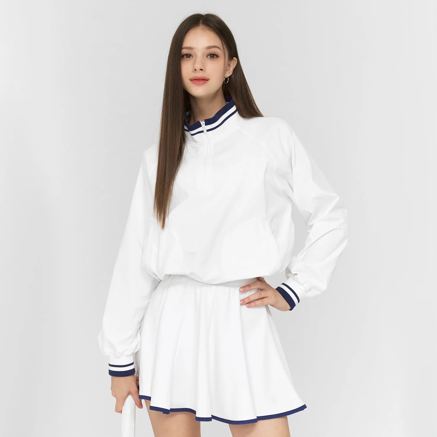Casual Sports Skirt Set Contrasting Sports Running Jacket with Golf Skirt - Green top S - Club Rehab