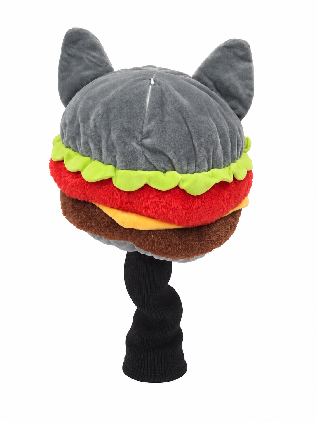 Cat Burger headcover with black sock sleeve back view on white background