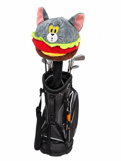 Cat Burger headcover with black sock sleeve in-bag view on white background