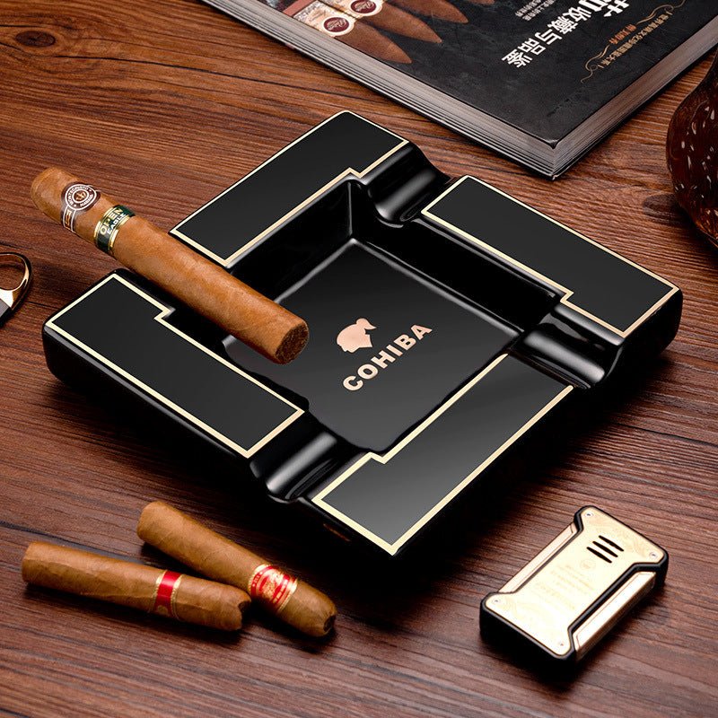 Ceramic Cigar Ashtray Collection - Cohiba Black Square Ashtray - Club Rehab