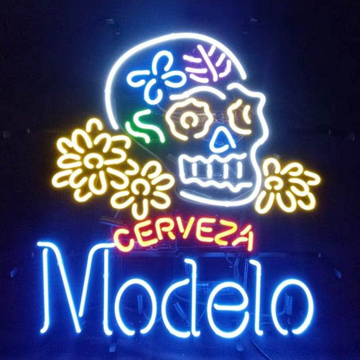 Cerveza Modelo Beer Skull Bone Neon Signs - Club Rehab