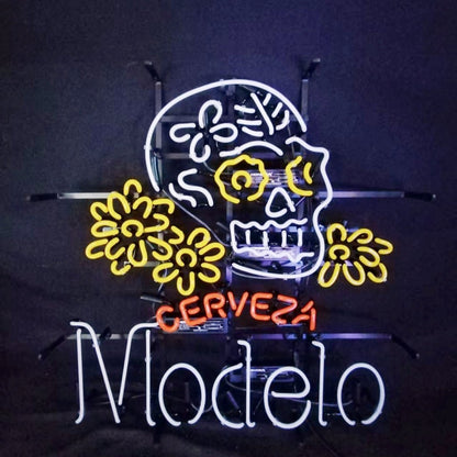 Cerveza Modelo Beer Skull Bone Neon Signs - Club Rehab