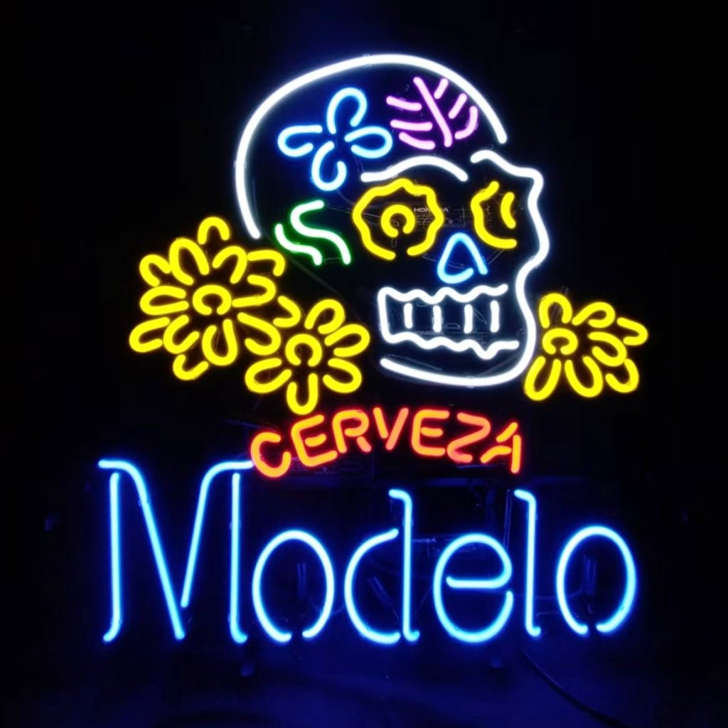 Cerveza Modelo Beer Skull Bone Neon Signs - Club Rehab
