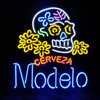 Cerveza Modelo Beer Skull Bone Neon Signs - Club Rehab