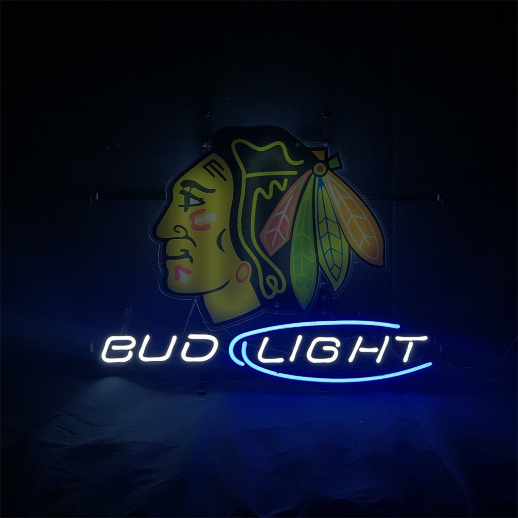 Chicago Blackhawks Hockey Bud Light Neon Signs Light - Club Rehab
