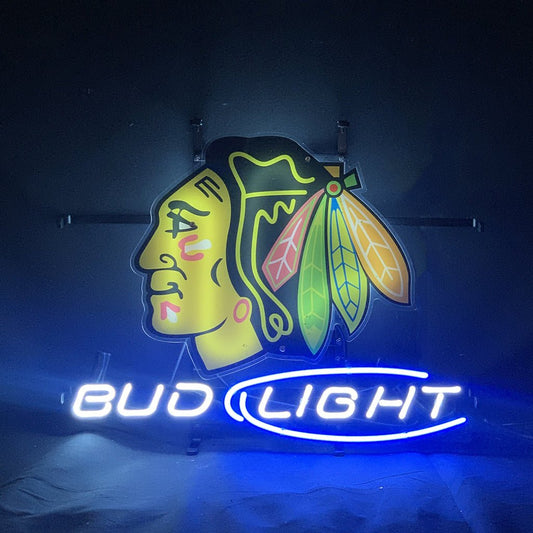 Chicago Blackhawks Hockey Bud Light Neon Signs Light - Club Rehab