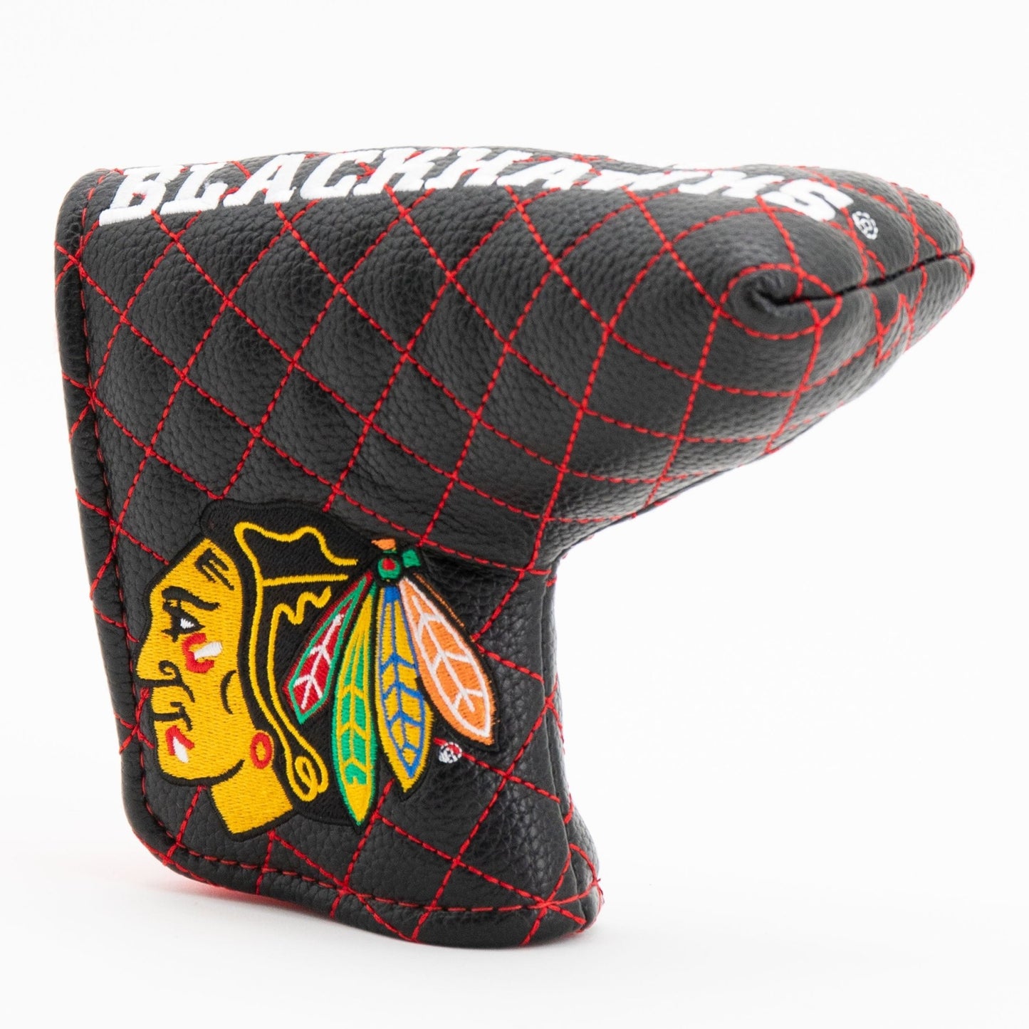 Chicago Blackhawks solid blade putter quilted golf headcover alternate view