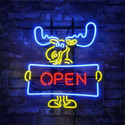 Christmas Elk Deer Open Neon Signs Light - Club Rehab