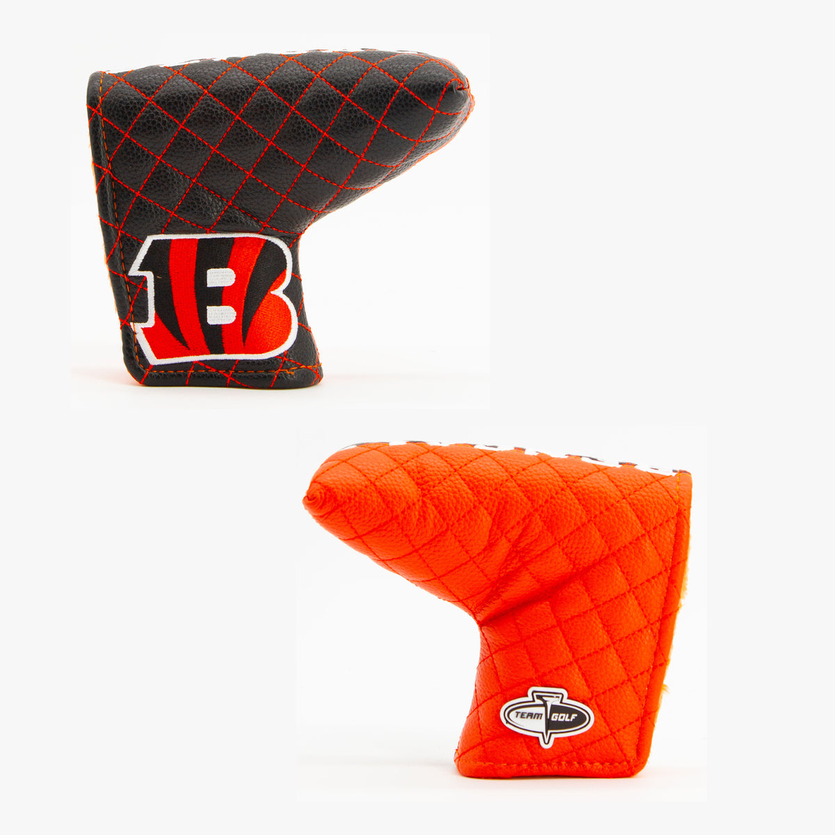 Cincinnati Bengals Split Quilted Blade Putter Cover, offset front and back views