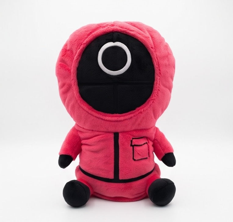 Circle Guard pink plush driver headcover with black mask and embroidered white circle, front view