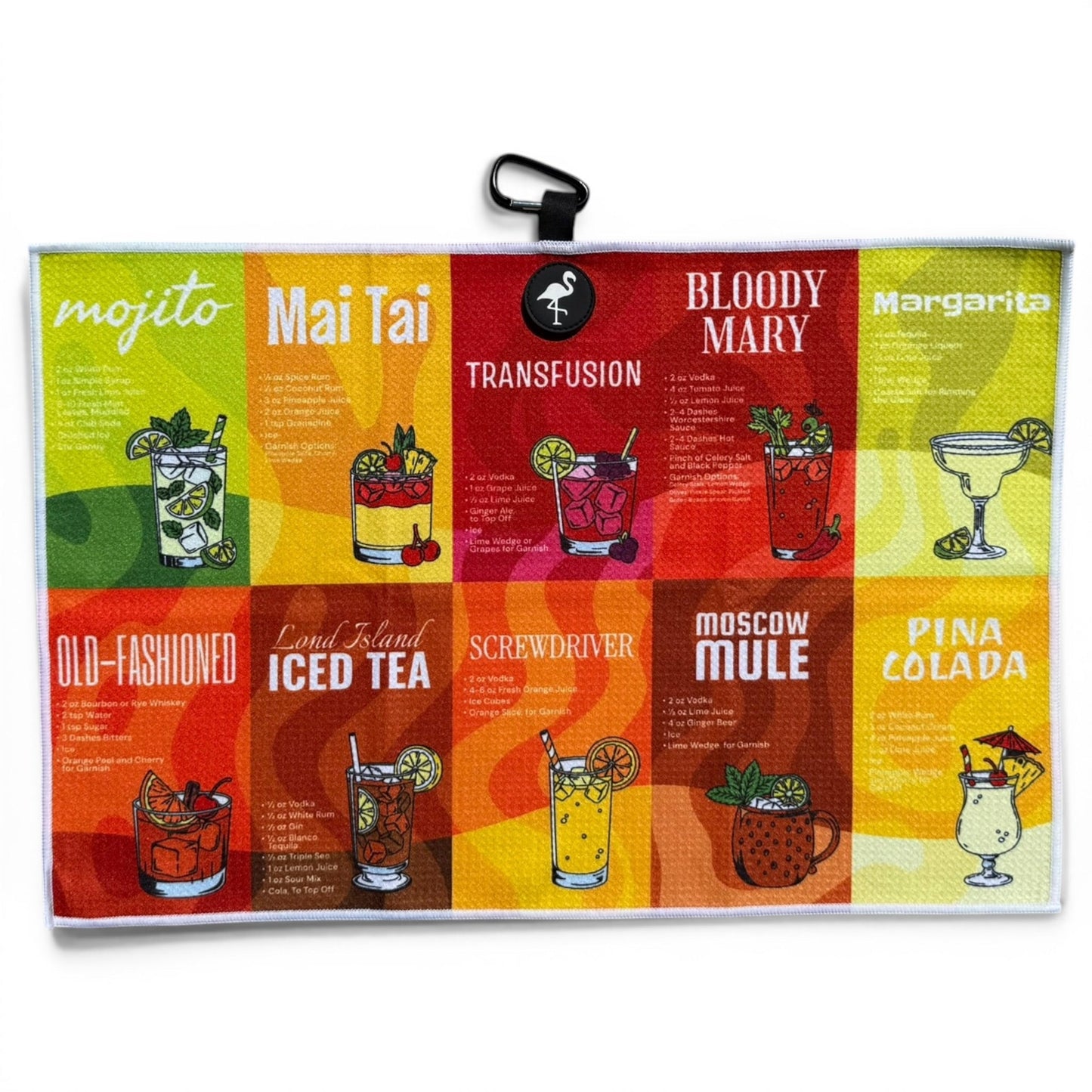 Classic Cocktails Golf Towel | 24” x 16” Microfiber Towel | Magnetic Clip & Carabiner | Premium Golf Accessory - Club Rehab