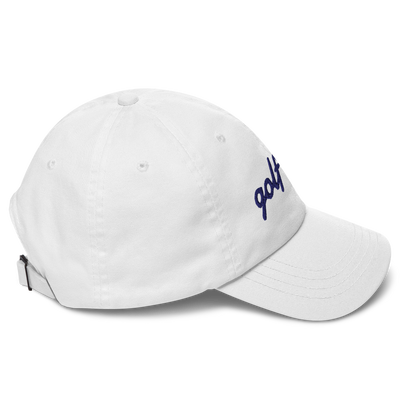 GOLF GAL Script Embroidered Dad Hat – White with Navy Thread