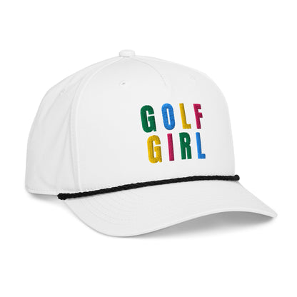 GOLF GIRL Embroidered Rope Hat – Multicolor Letters, Retro Golf Hat for Women, Birdie Pop Collection