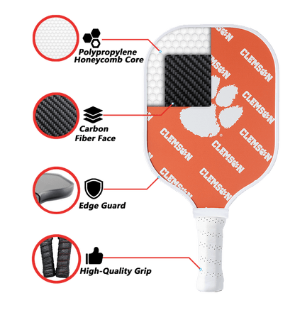 Clemson Tigers Pickleball Paddle | Carbon Fiber Face | 12mm Core - Club Rehab